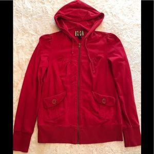 Forever 21 Red Zip Up Hooded Sweatshirt